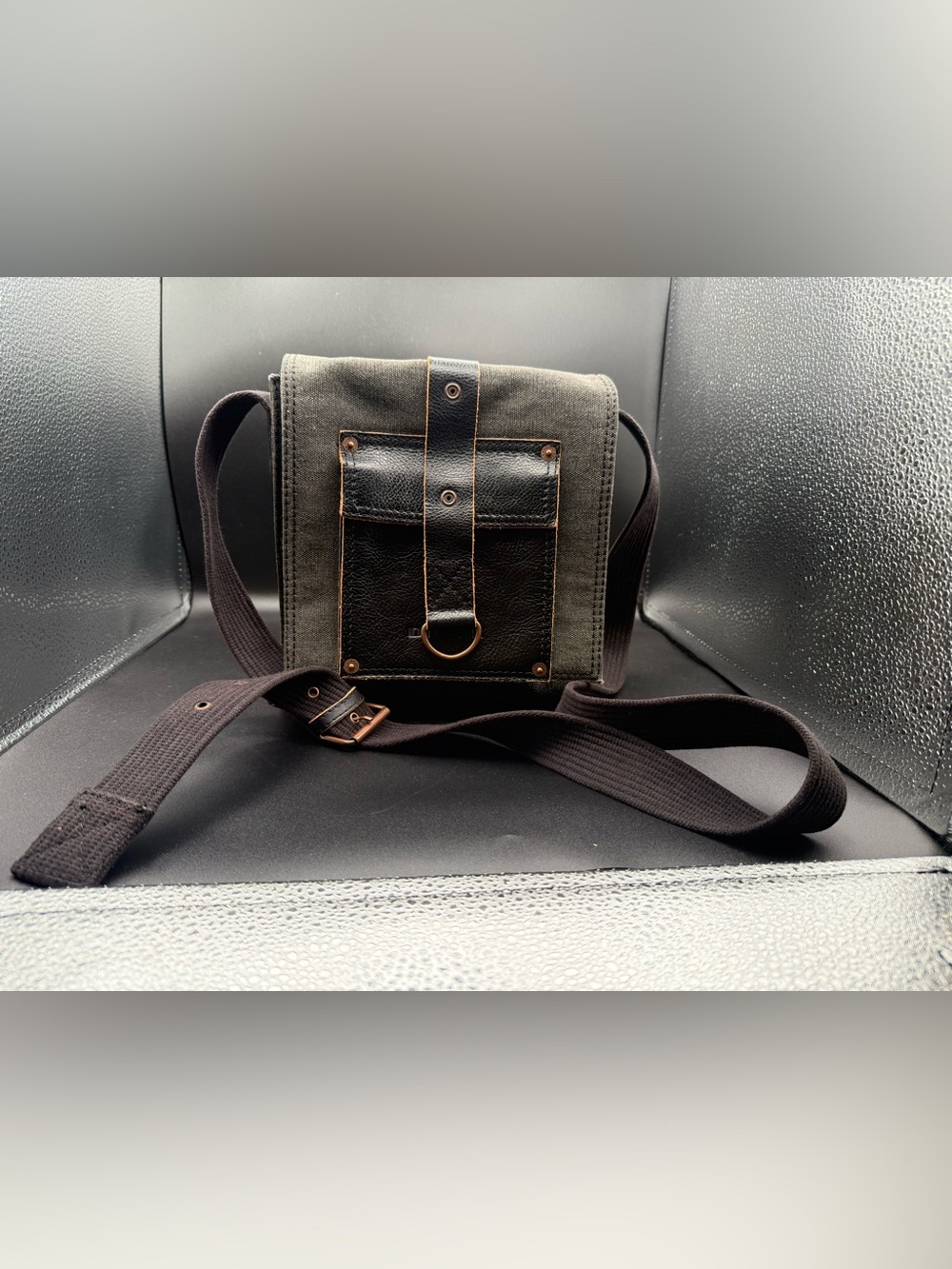 Diesel Olive Canvas Messenger Bag with Black Leather Accents